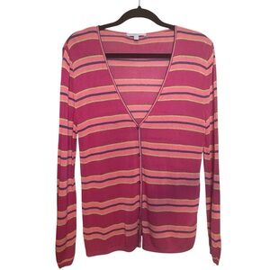 Diktons Barcelona Striped Lightweight Viscose Cardigan Pink Navy Chartreuse – L